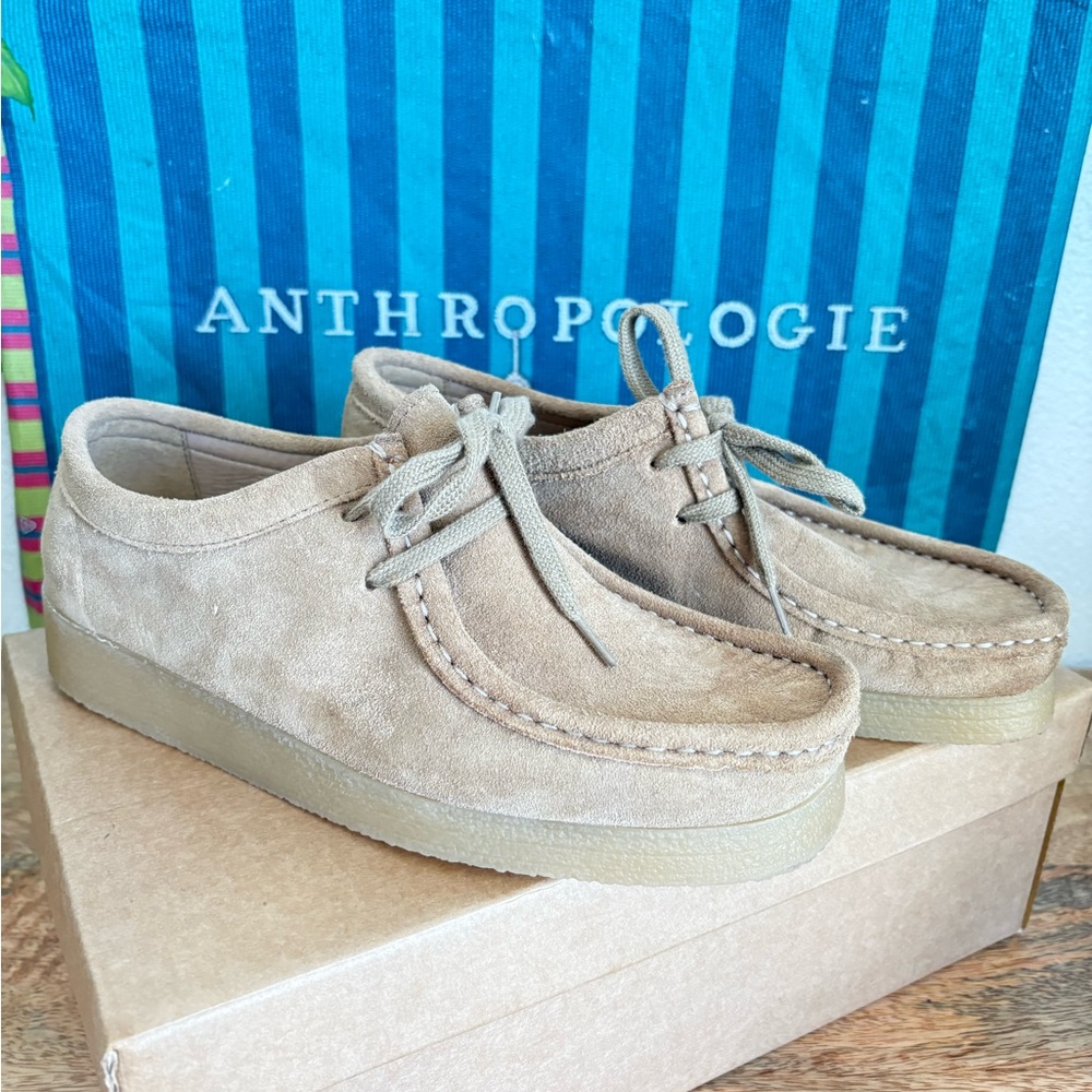 Anthropologie Tan Suede Shoes with gum soles